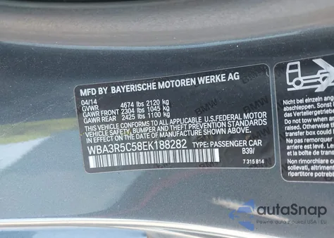 2014 BMW 435I xDrive from USA, damaged, VIN WBA3R5C58EK188282
